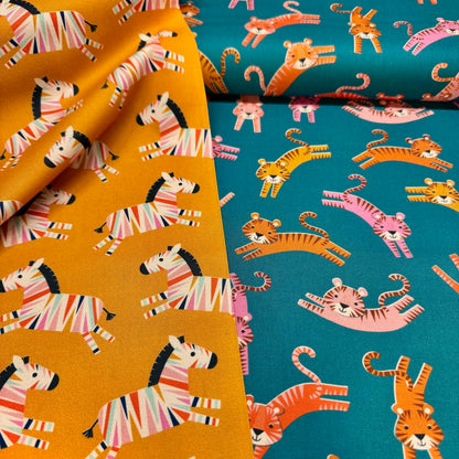 Jane Farnham Dashwood Studio Fabrics Dandelion Jungle Rainbow Zebras DAND2095