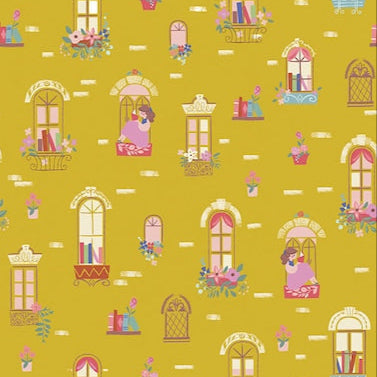 Jill Howarth Beauty and the Beast Windows Gold Riley Blake C9531-GOLD