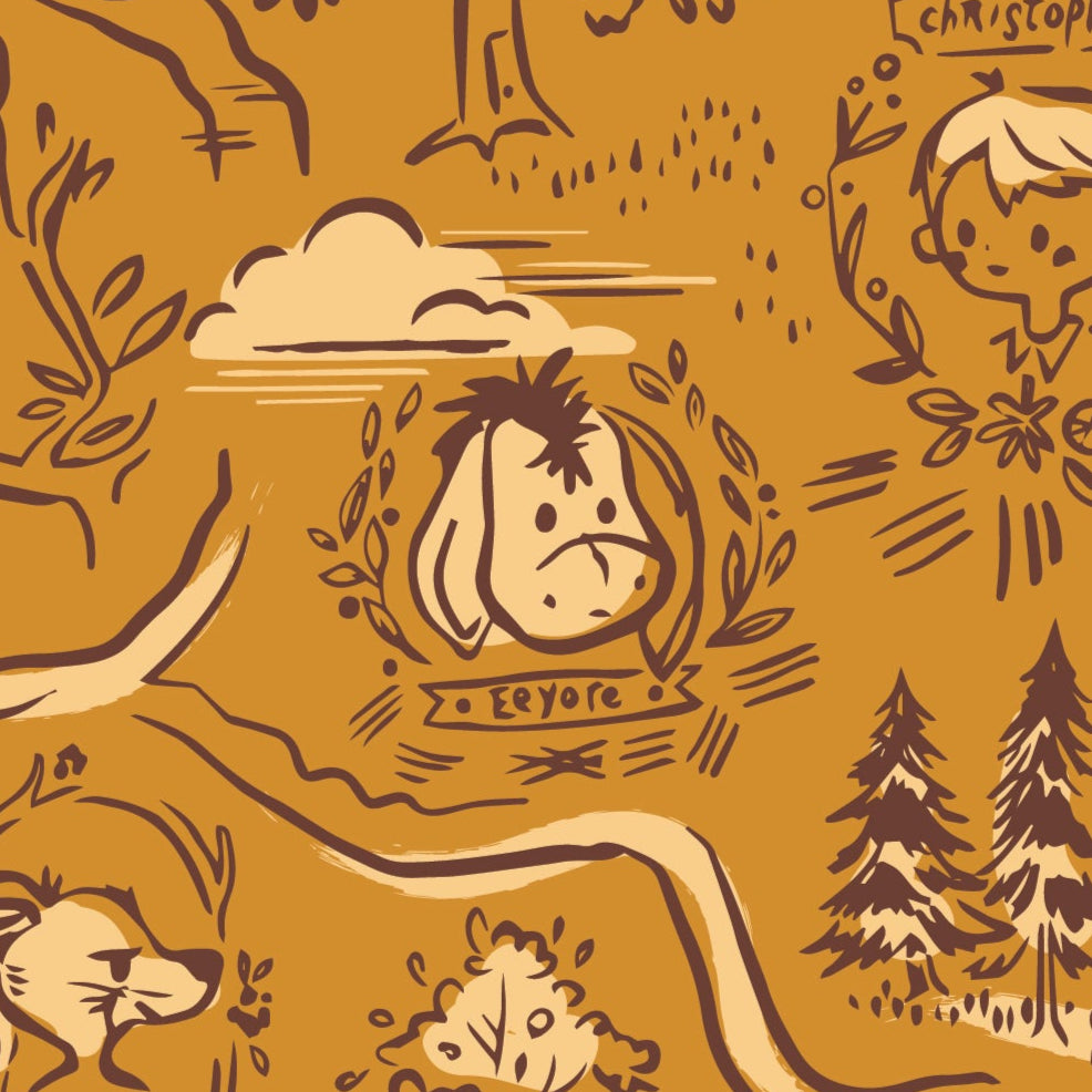 Jill Howarth Riley Blake 100 Acre Woods Map C15171-Gold Winnie the Pooh