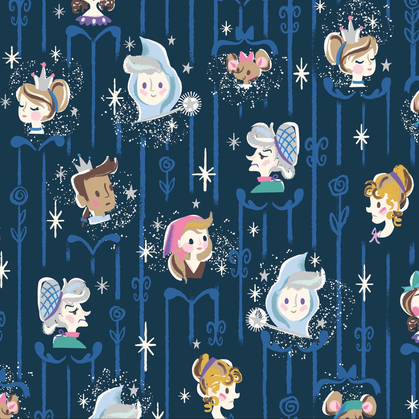 Jill Howarth Riley Blake Designs Cinderella Wishes Cast SC18071-NAVY Sparkle