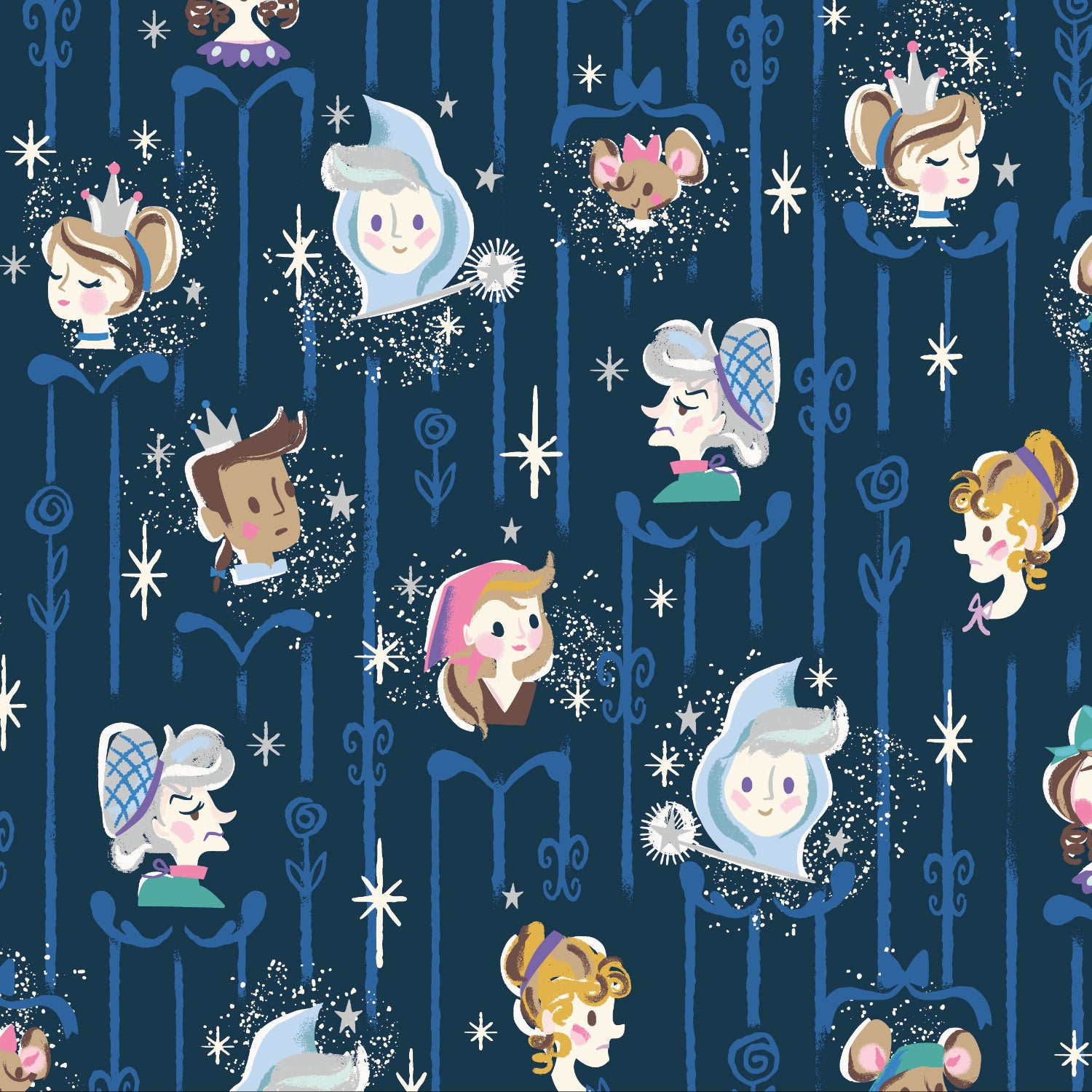 Jill Howarth Riley Blake Designs Cinderella Wishes Cast SC18071-NAVY Sparkle