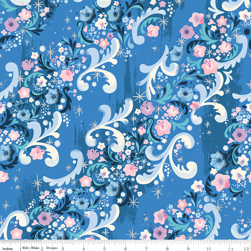 Jill Howarth Riley Blake Designs Cinderella Wishes Cindy's Flowers SC18074-BLUEBERRY Sparkle