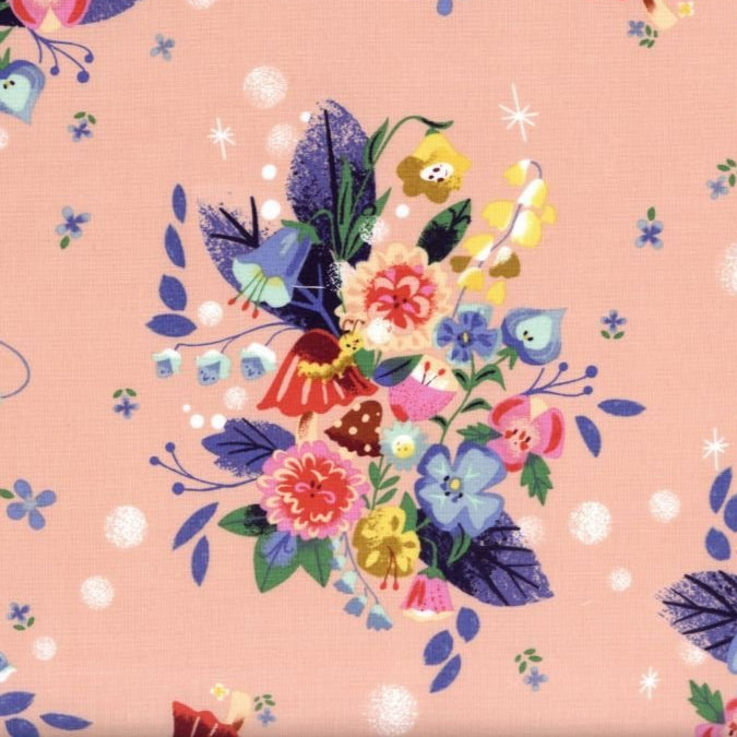 Jill Howarth Riley Blake Down the Rabbit Hole Alice in Wonderland Caterpillar Floral C12941-CORAL