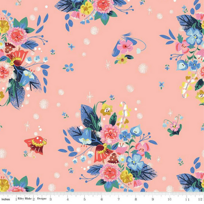 Jill Howarth Riley Blake Down the Rabbit Hole Alice in Wonderland Caterpillar Floral C12941-CORAL