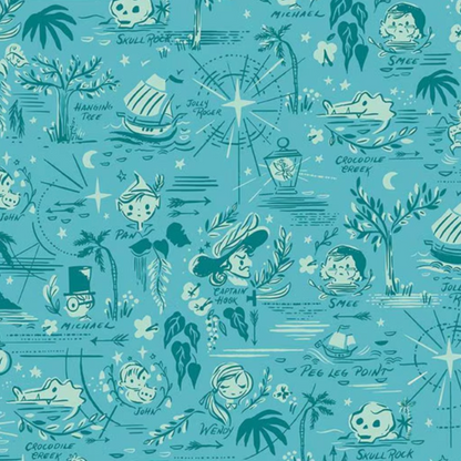 Jill Howarth Riley Blake Forever Neverland Neverland Map C15902-Peacock