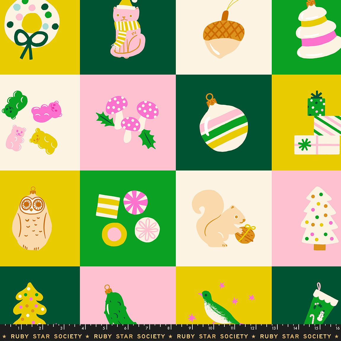 Kimberly Kight Ruby Star Society Moda Fabrics Merry Happy Panel RS3105 12 Verdant