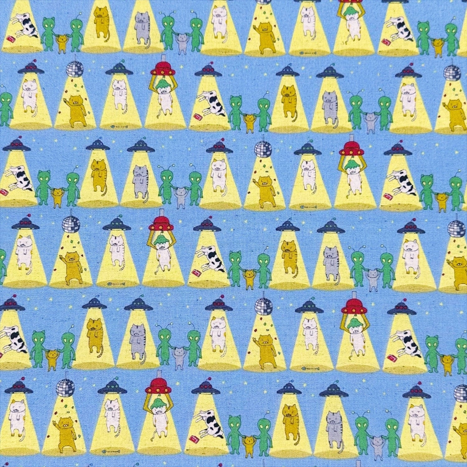 Kitty_Cats_Alien_Abduction_Canvas_Fabric_in_Blue_Cotton_Linen_Blend_by_Cotton_Kobayashi