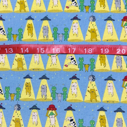 Kitty_Cats_Alien_Abduction_Canvas_Fabric_in_Blue_-_Cotton_Linen_Blend_by_Cotton_Kobayashi