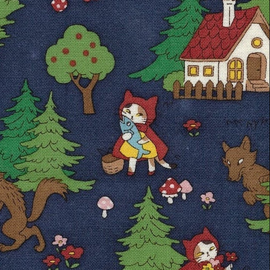 Kokka Funny Cats Little Red Riding Hood Navy YK-36020_1_D