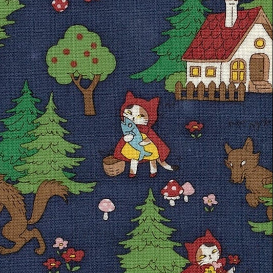 Kokka Funny Cats Little Red Riding Hood Navy YK-36020_1_D