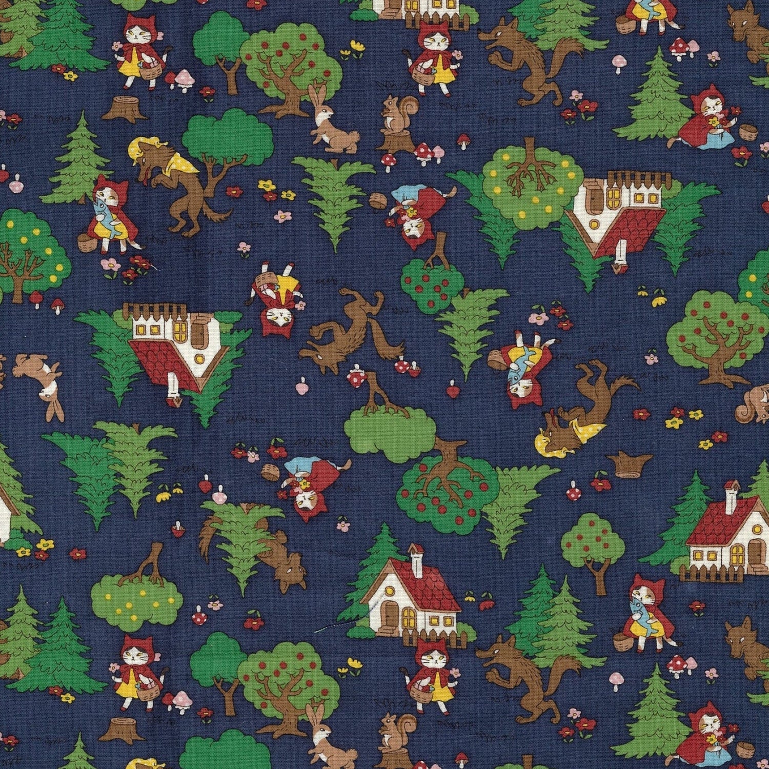 Kokka Funny Cats Little Red Riding Hood Navy YK-36020_1_D