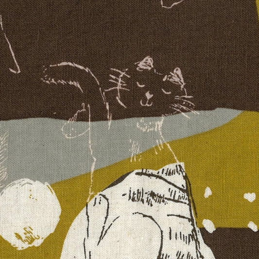 Kokka Japanese Fabric Art Cat YGA-86030 1D Mustard