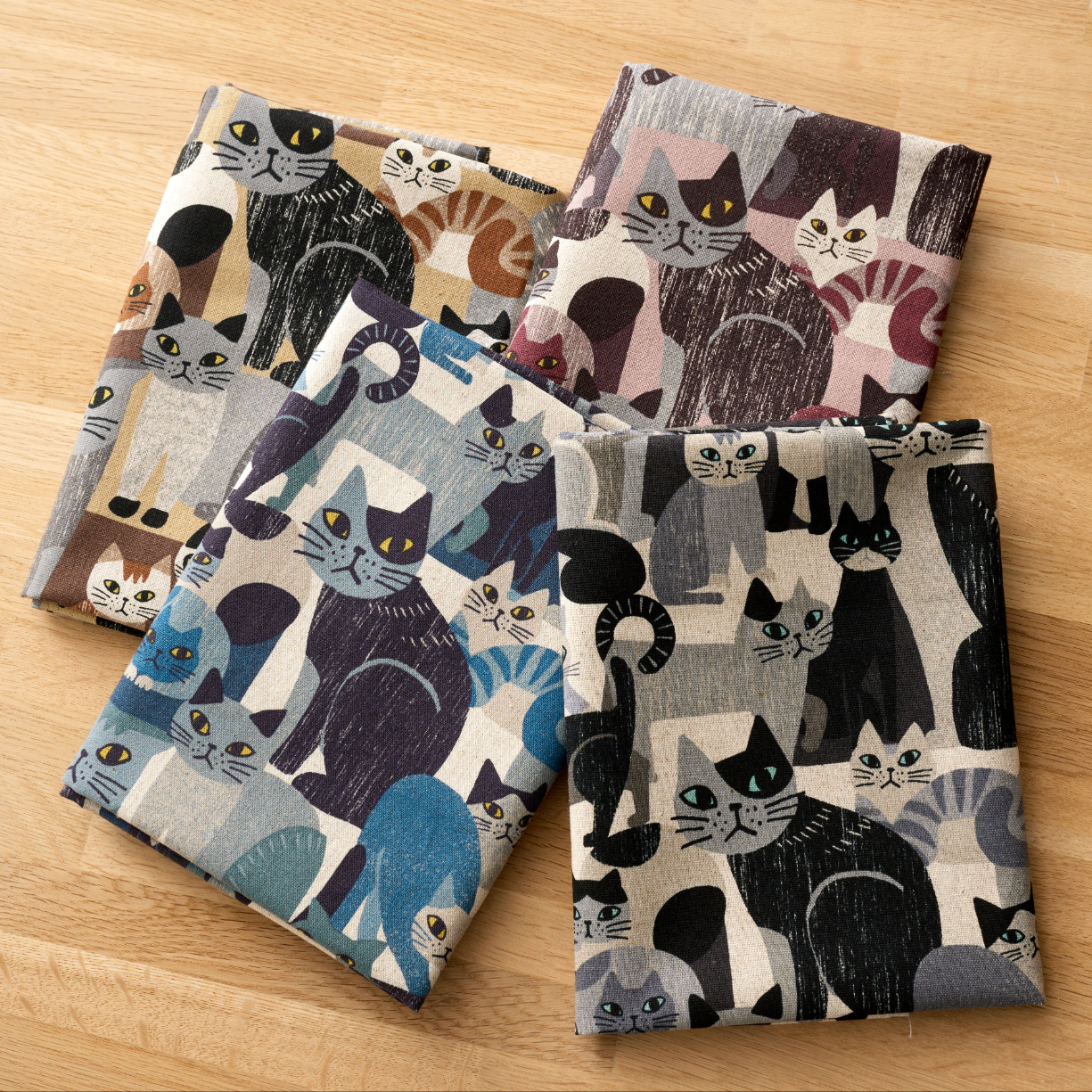 Kokka Japanese Fabrics Art Animal Cats Cotton Linen Canvas Blue YGA-91060-1A