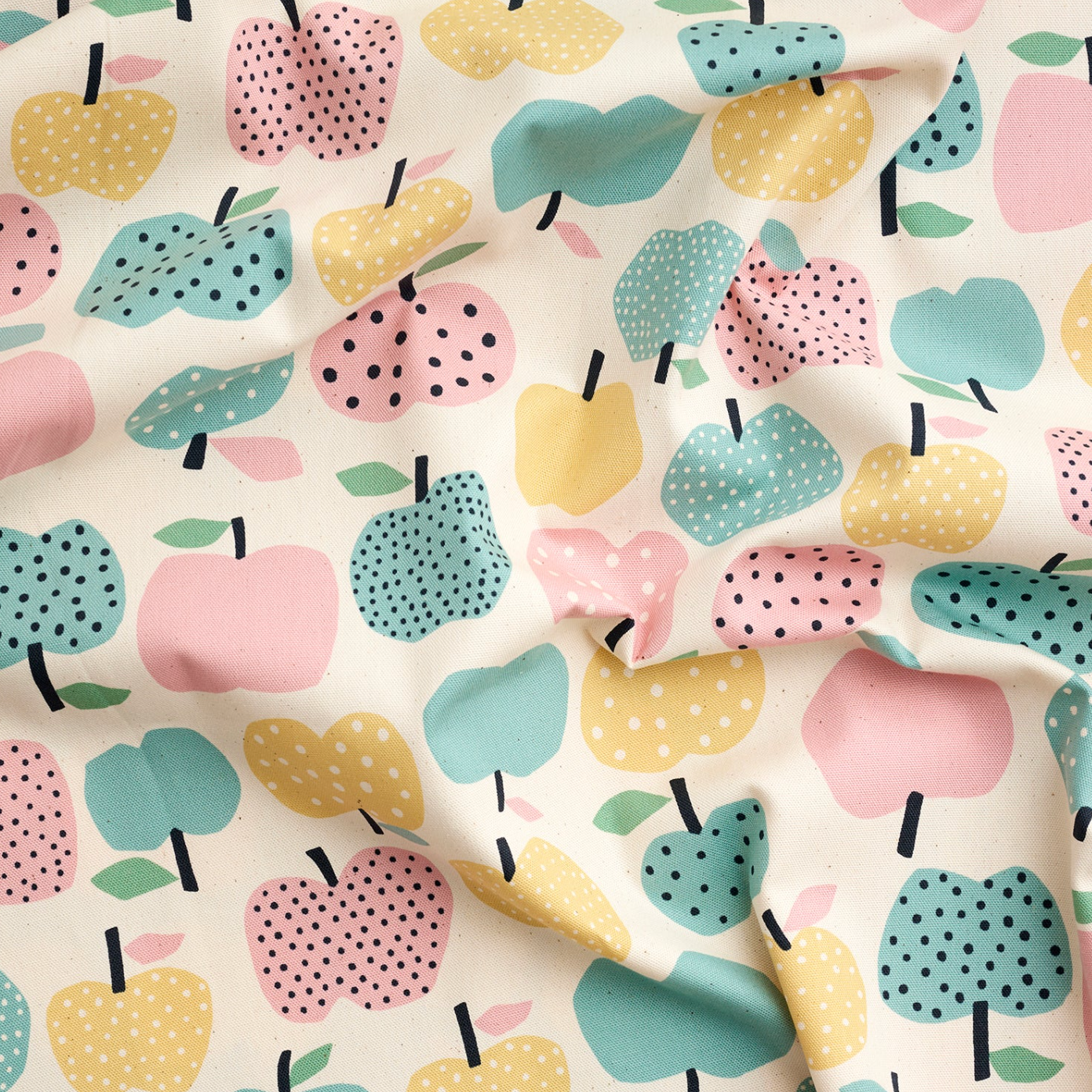 Kokka Japanese Import Fabric Nordic Girl Apples Ivory YKA-39010-1A