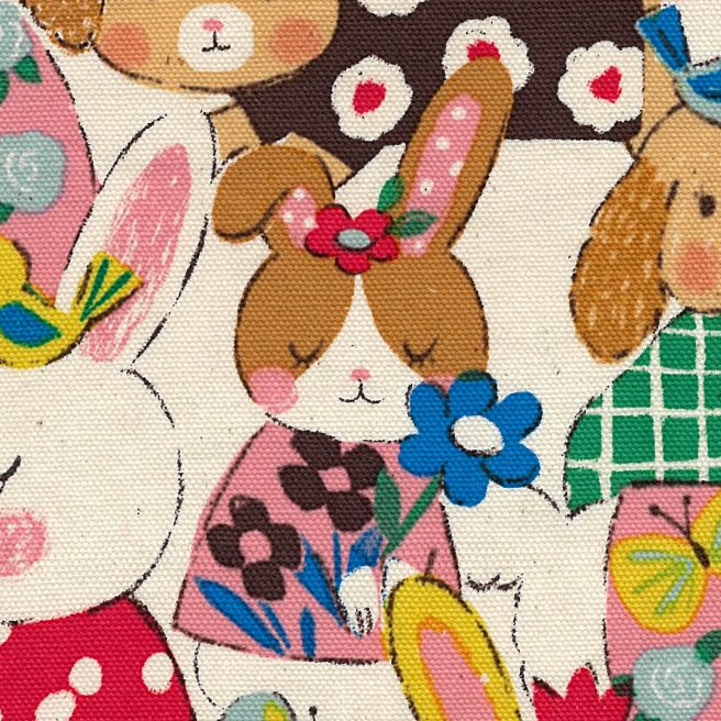 Kokka Japanese Import Fabric Powerful Animal Rabbit Cotton Oxford YGA-89000-1A Ivory