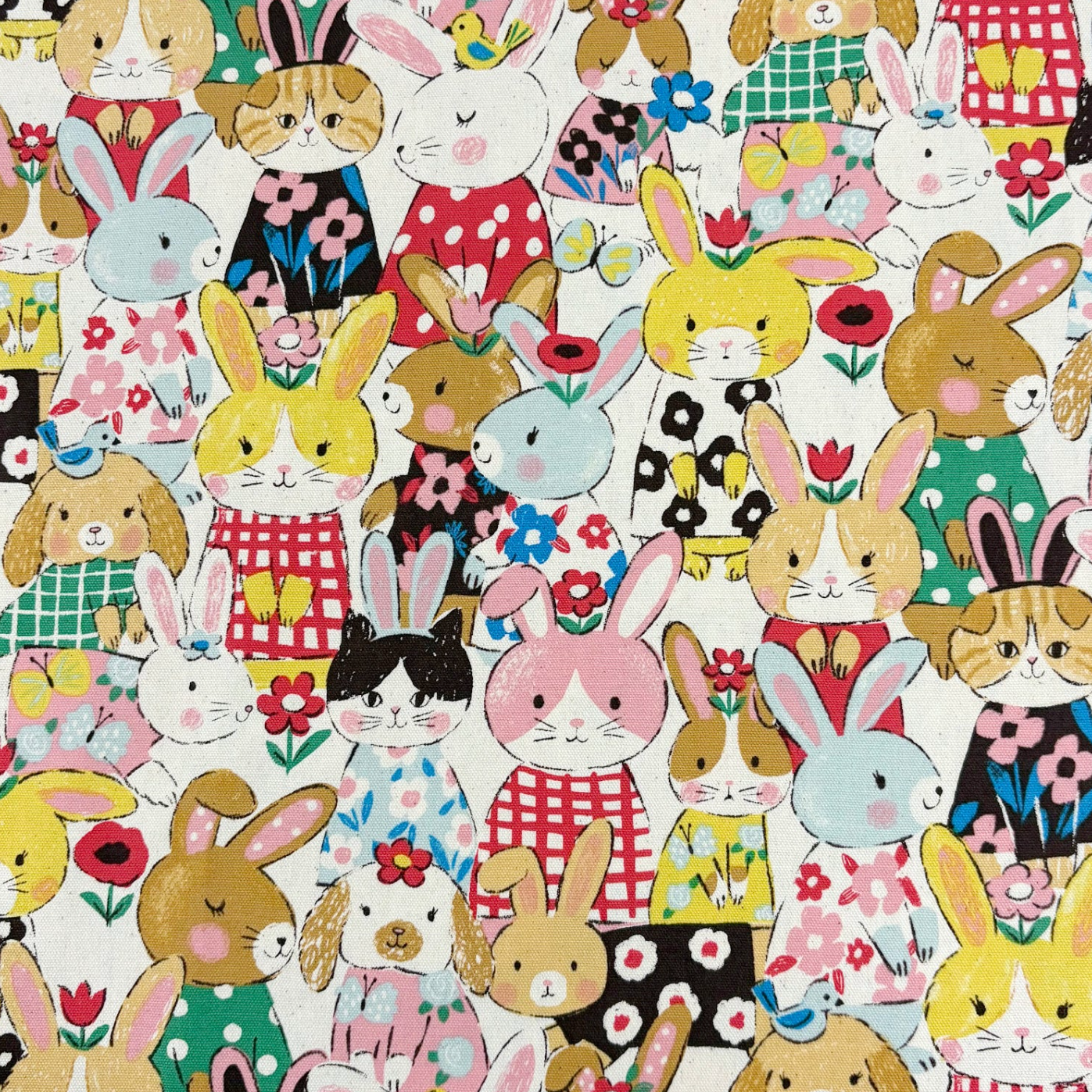 Kokka Japanese Import Fabric Powerful Animal Rabbit Cotton Oxford YGA-89000-1A Ivory