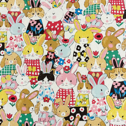 Kokka Japanese Import Fabric Powerful Animal Rabbit Cotton Oxford YGA-89000-1A Ivory