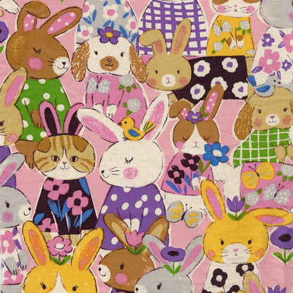 Kokka Japanese Import Fabric Powerful Animal Rabbit Cotton Oxford YGA-89000-1B