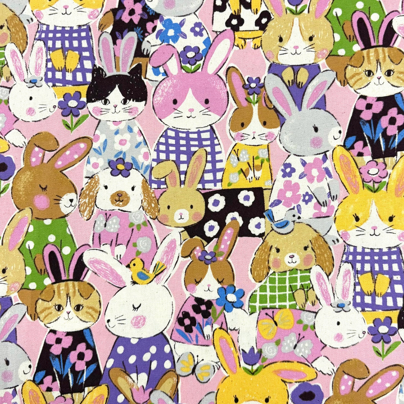 Kokka Japanese Import Fabric Powerful Animal Rabbit Cotton Oxford YGA-89000-1B