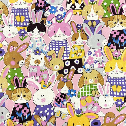 Kokka Japanese Import Fabric Powerful Animal Rabbit Cotton Oxford YGA-89000-1B