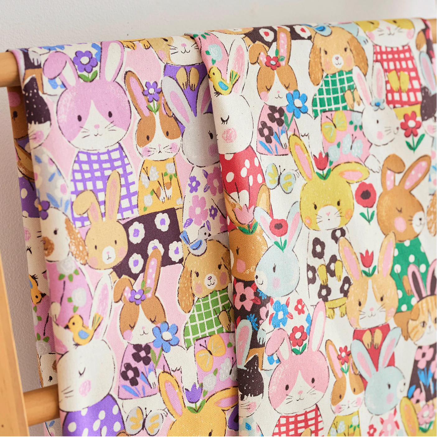 Kokka Japanese Import Fabric Powerful Animal Rabbit Cotton Oxford YGA-89000-1B
