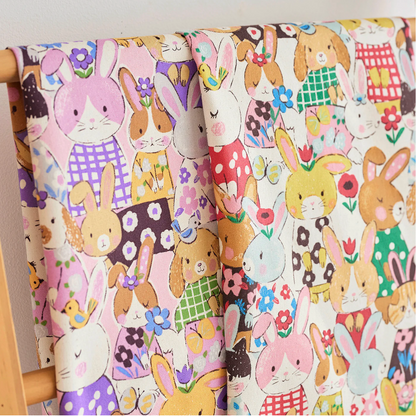 Kokka Japanese Import Fabric Powerful Animal Rabbit Cotton Oxford YGA-89000-1B