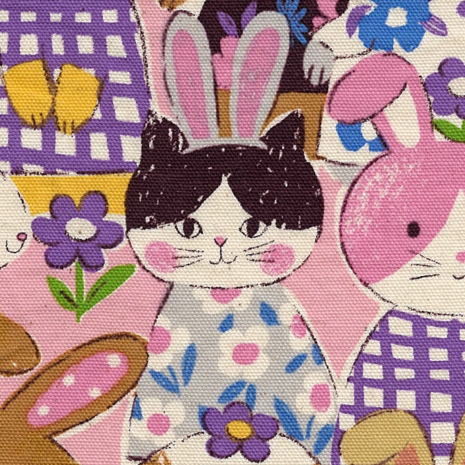 Kokka Japanese Import Fabric Powerful Animal Rabbit Cotton Oxford YGA-89000-1B Pink