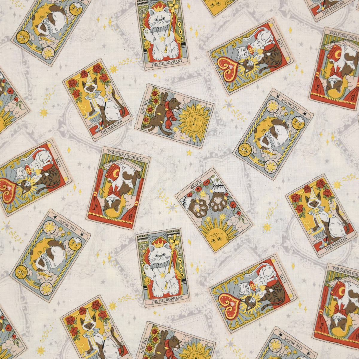 Kokka Japanese Import Fabric Tarot Cats YA-91050-1A Ivory