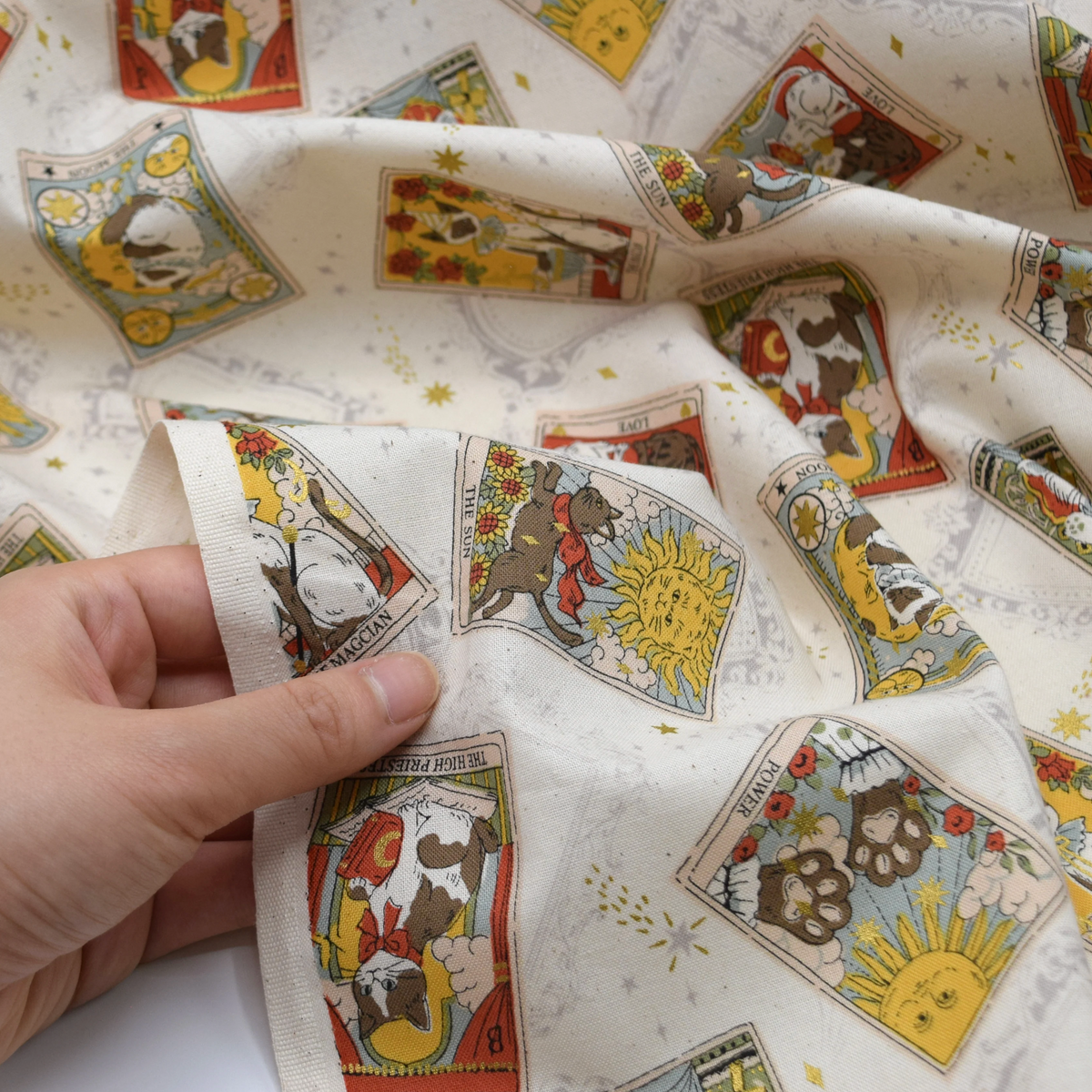 Kokka Japanese Import Fabric Tarot Cats YA-91050-1A Ivory