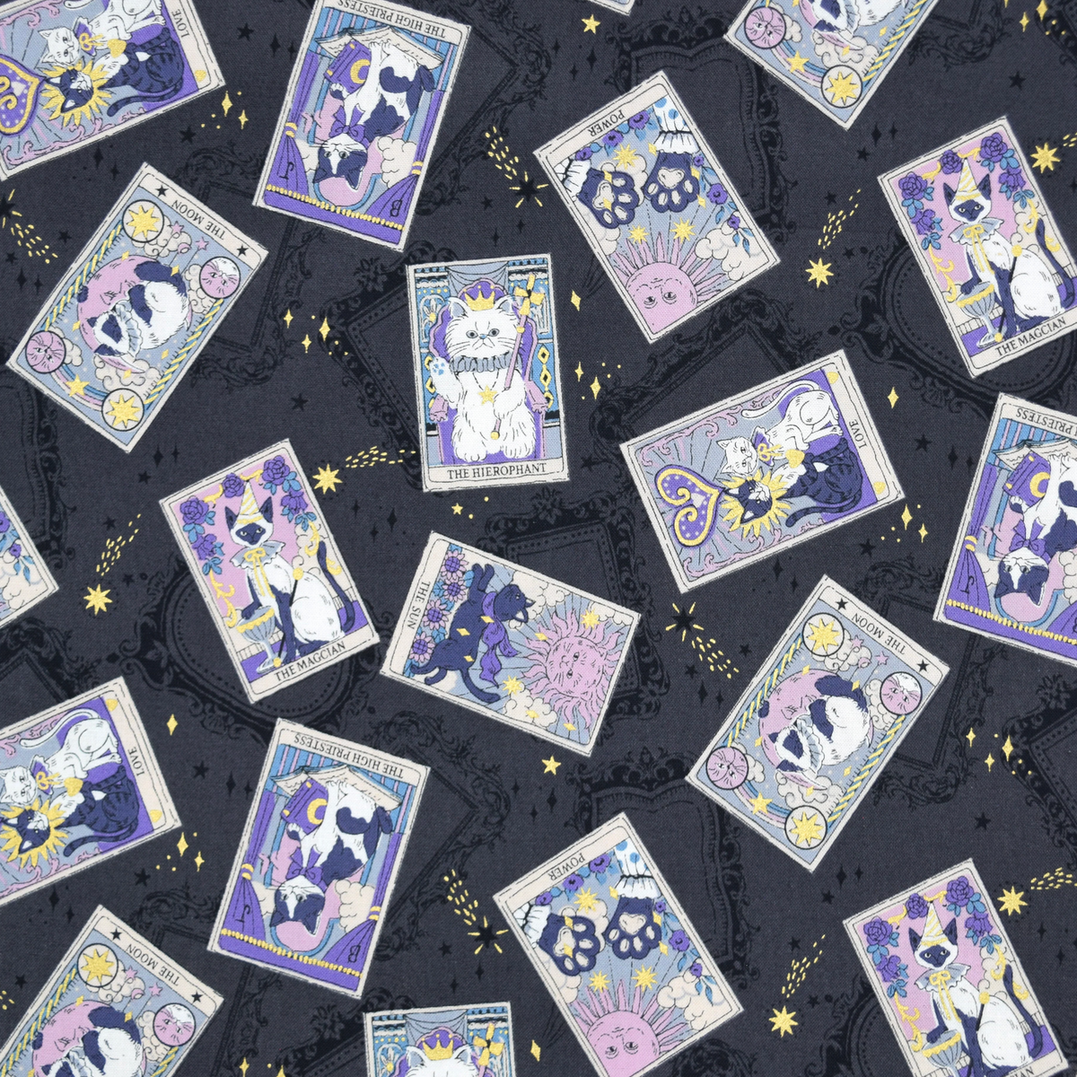 Kokka Japanese Import Fabric Tarot Cats YA-91050-1E Black