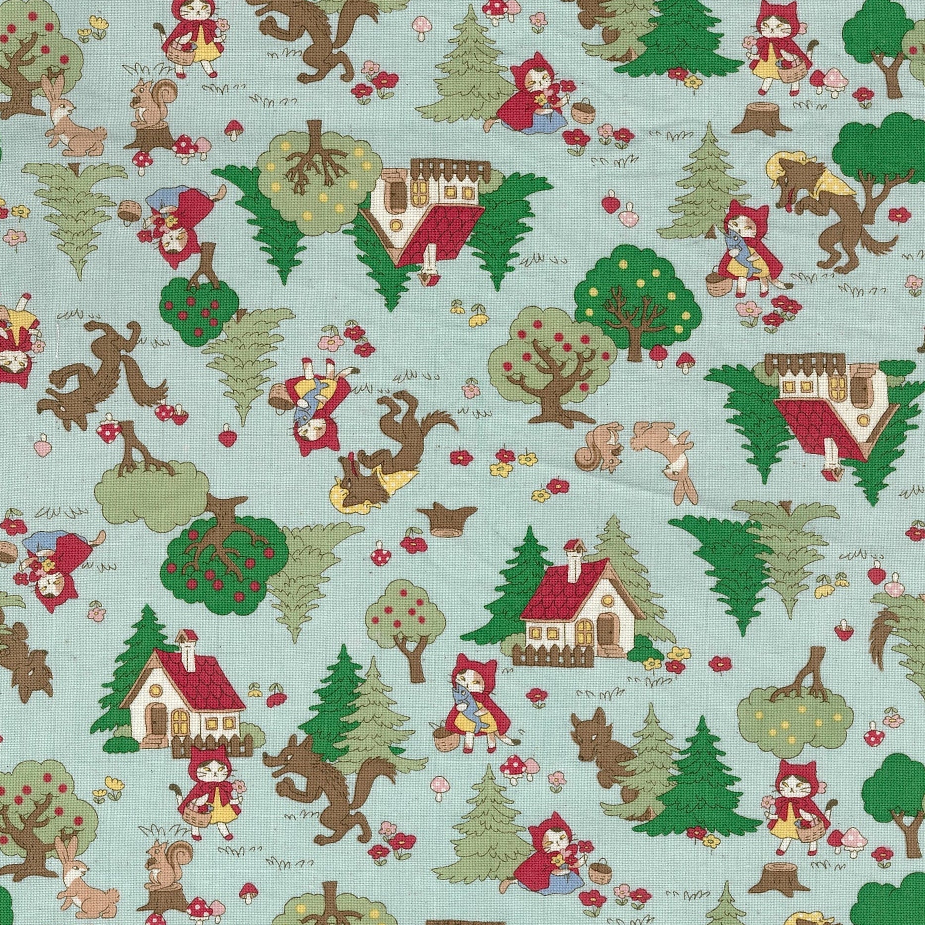 Kokka Japanese Import Fabrics Funny Cats Little Red Riding Hood YKA-36020-1C