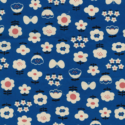 Kokka Japanese Import Fabrics Nordic Girl Floral Blue Oxford YKA-39010-2E