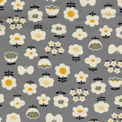 Kokka Japanese Import Fabrics Nordic Girl Floral Gray Oxford YKA-39010-2D