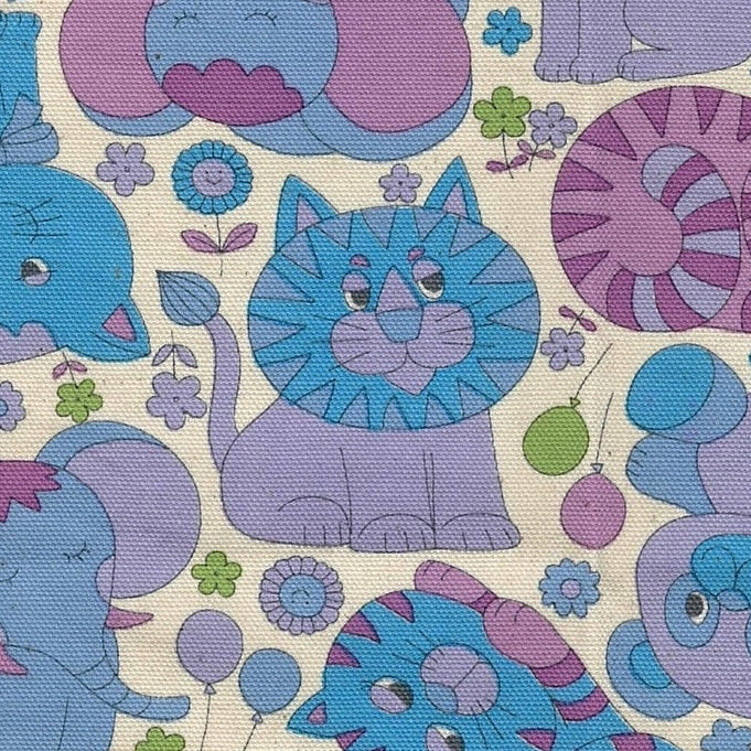 Kokka Japanese Import Fabrics Retro School Animals Ivory Purple Oxford YKA-39000-1B