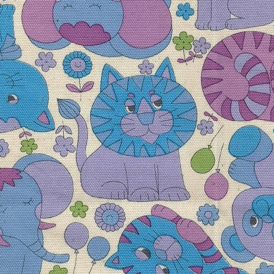 Kokka Japanese Import Fabrics Retro School Animals Ivory Purple Oxford YKA-39000-1B