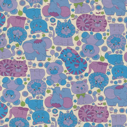 Kokka Japanese Import Fabrics Retro School Animals Ivory Purple Oxford YKA-39000-1B