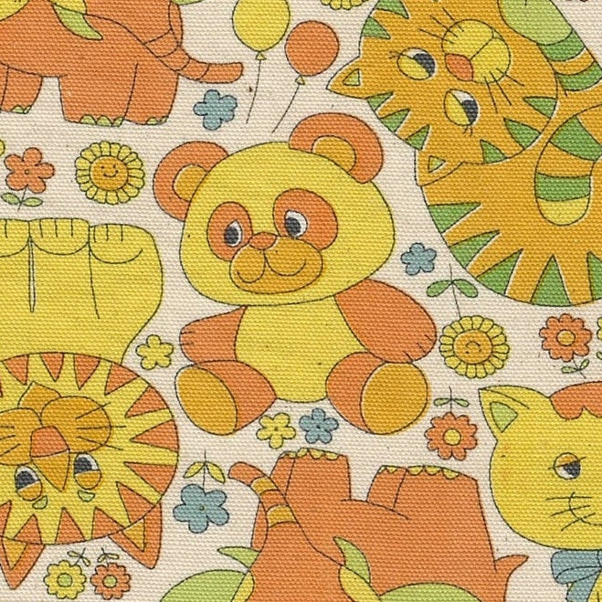 Kokka Japanese Import Fabrics Retro School Animals Ivory Yellow Oxford YKA-39000-1A