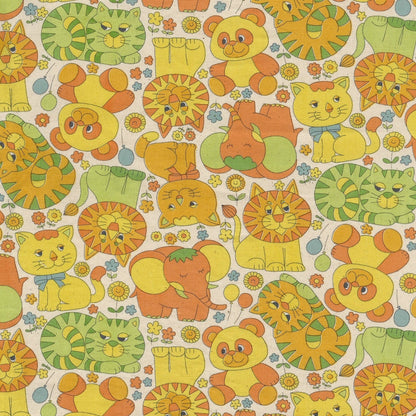 Kokka Japanese Import Fabrics Retro School Animals Ivory Yellow Oxford YKA-39000-1A