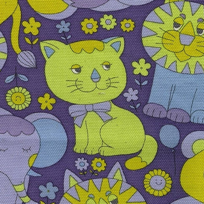 Kokka Japanese Import Fabrics Retro School Animals Purple Oxford YKA-39000-1D