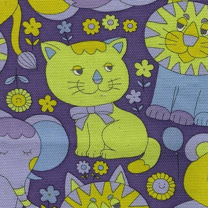 Kokka Japanese Import Fabrics Retro School Animals Purple Oxford YKA-39000-1D