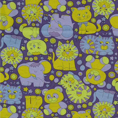 Kokka Japanese Import Fabrics Retro School Animals Purple Oxford YKA-39000-1D