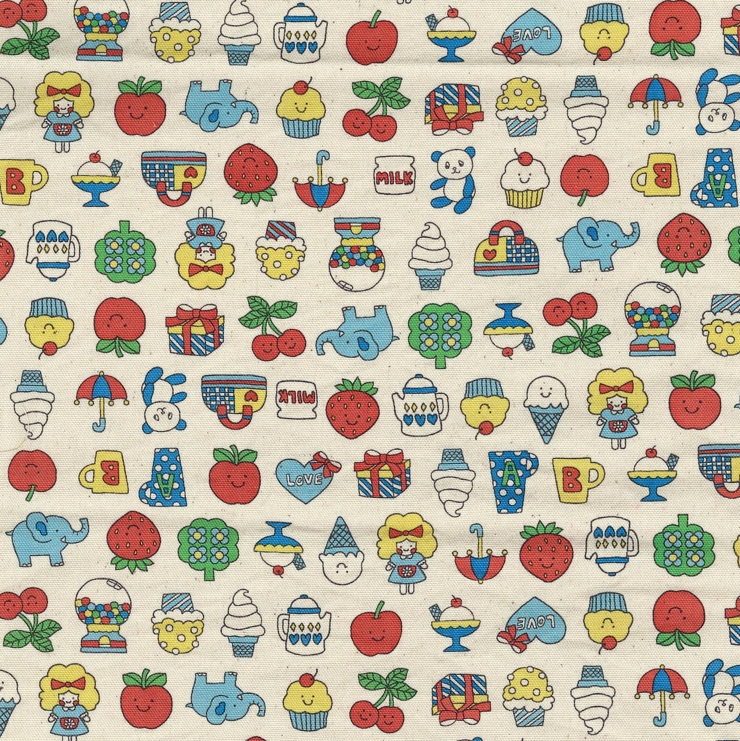 Kokka Japanese Import Fabrics Retro School Ivory Oxford YKA-39000-2A