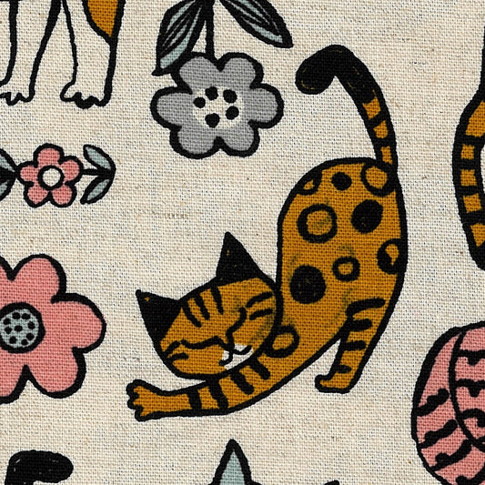 Kokka Japanese Import Fabrics Scandinavian Style Cats Canvas Ivory YGA-89070-1A