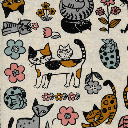 Kokka Japanese Import Fabrics Scandinavian Style Cats Canvas Ivory YGA-89070-1A