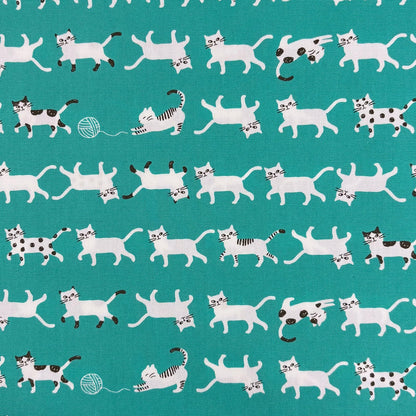 Kokka Japanese Import Fabrics Simply Palette Cats Emerald Green Oxford YPA-69010-1D
