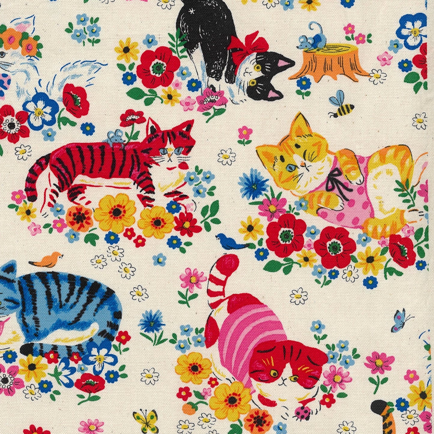 Kokka Powerful Animal Cats Garden Ivory Japanese Import YG-81050_1_A-1