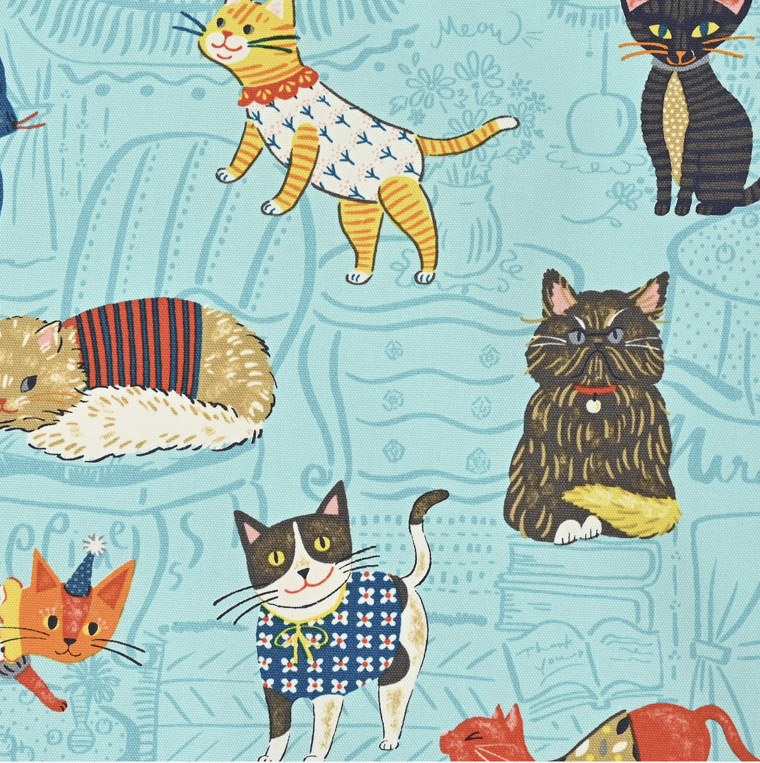 Kokka Powerful Animal Cats Oxford YGA-71000-1 Blue