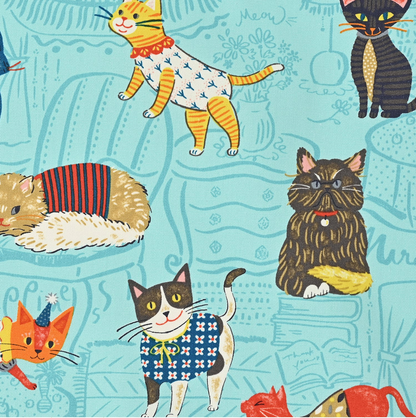 Kokka Powerful Animal Cats Oxford YGA-71000-1 Blue