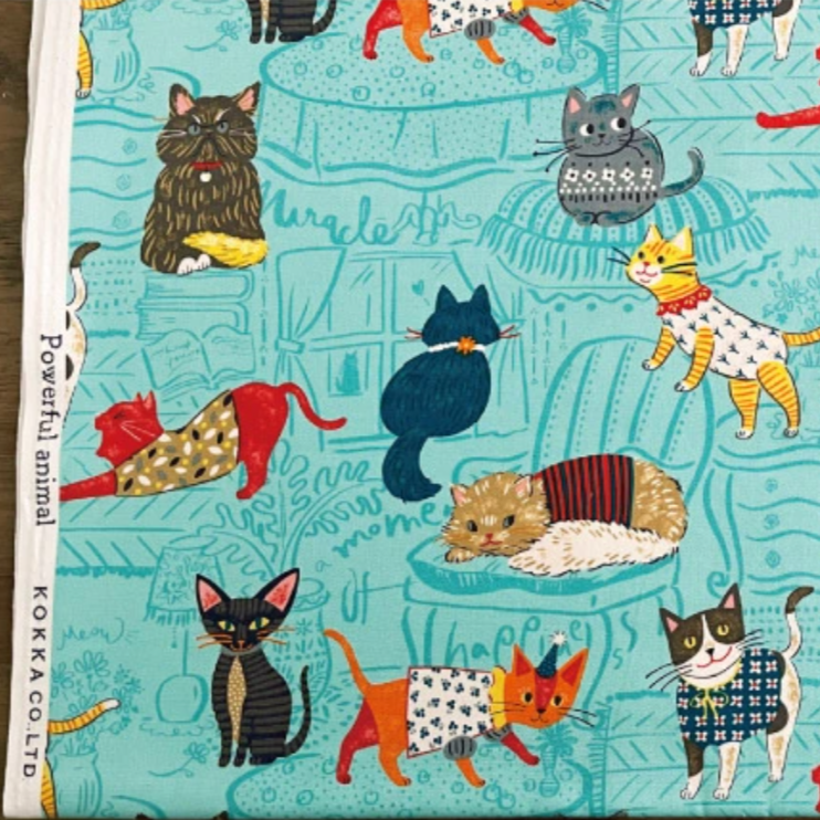 Kokka Powerful Animal Cats Oxford YGA-71000-1 Blue