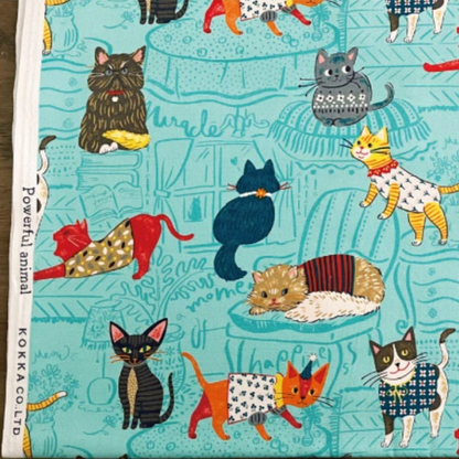 Kokka Powerful Animal Cats Oxford YGA-71000-1 Blue